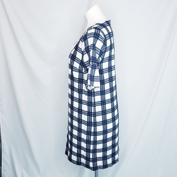 NWT Madewell Leighton Bell Sleeve Dress Navy White Plaid Size 6 - Picture 4 of 12